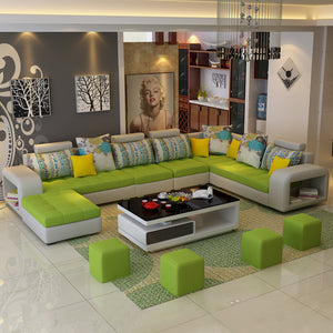 Selena Green & Light Grey Modular Tufted Sectional