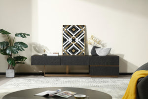 Modrest Tasha - Modern Black Ash + Brushed Gold TV Stand