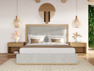 Cara Domus Santa Barbara - Modern Grey Fabric + Natural Bedroom Set