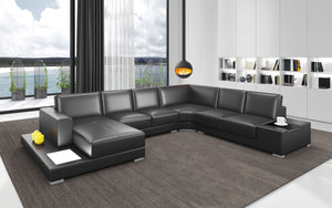 Snoe White Modern Leather Sectional with LED Light