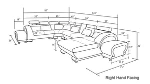 Angle Leather Sectional with Adjustable Headrest