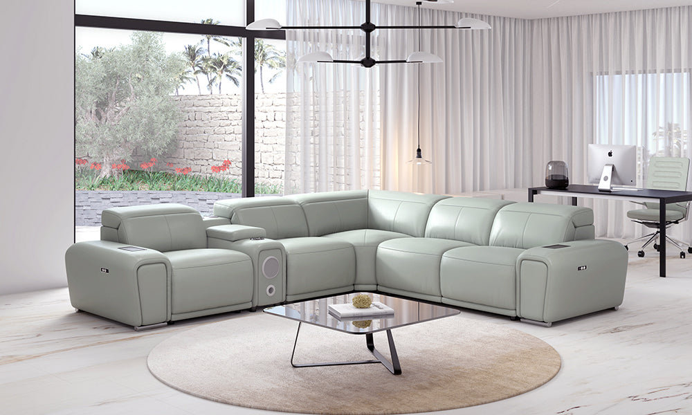 Tumbler Modern Leather Reclining Sectional With Speakers