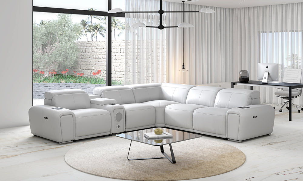 Tumbler Modern Leather Reclining Sectional With Speakers
