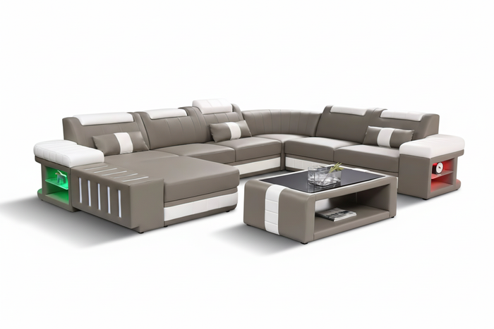 Angelas Modern Leather Sectional with LED Light