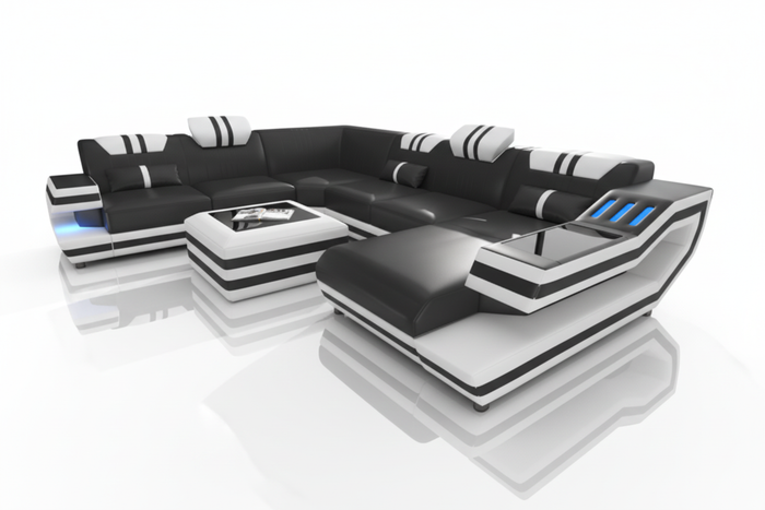 Aura U-Shape Leather Sectional Sofa with LED Light | Modern Designer Couch