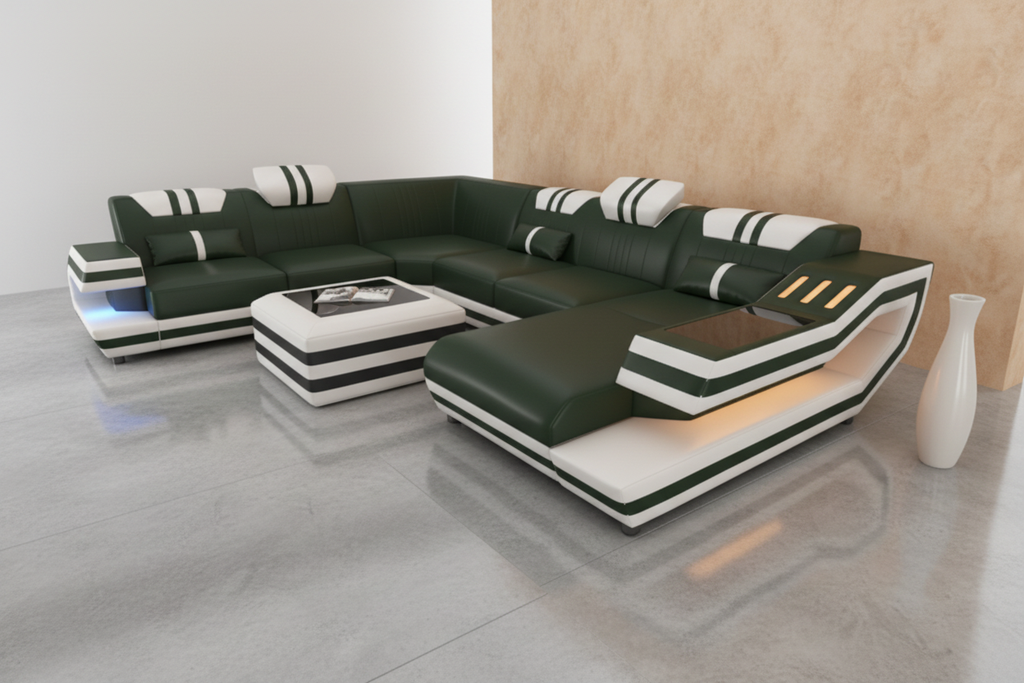 Aura Sectional Moss Green Light Beige