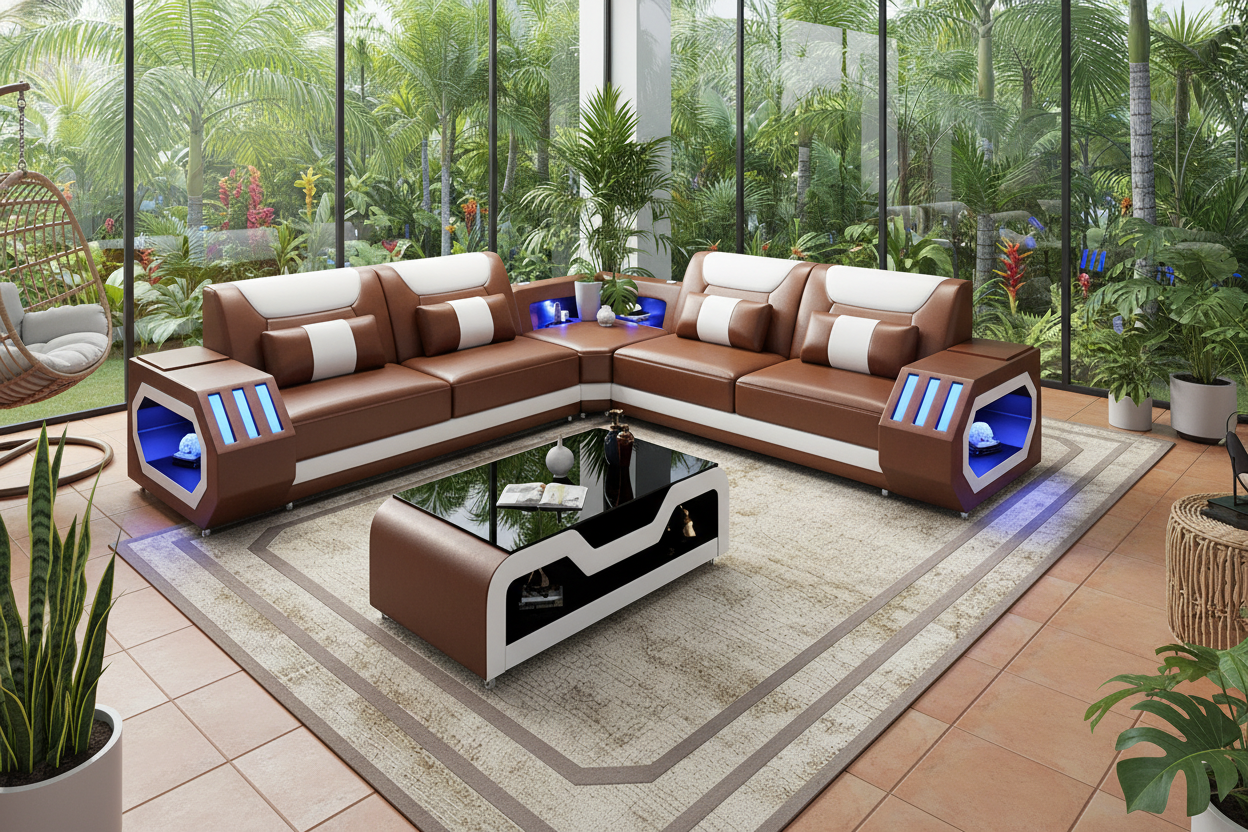 Brown & White Sectional - Tropical