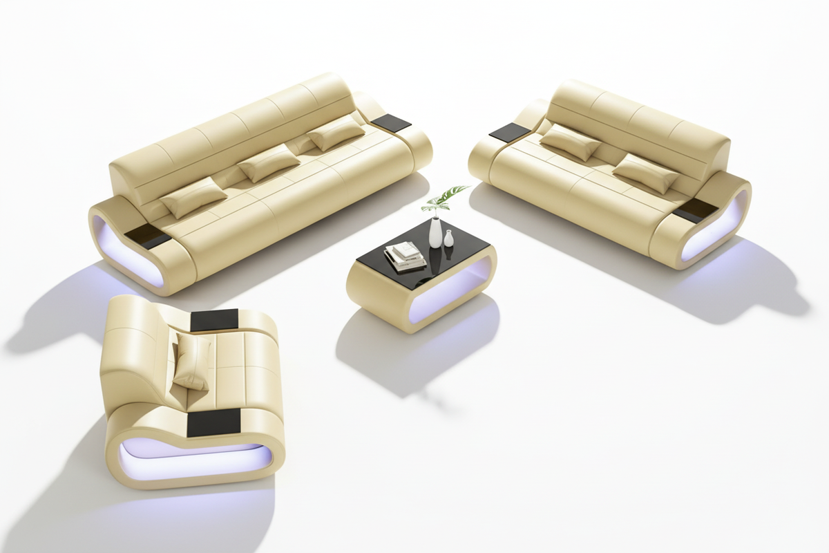 Catina Modern Leather Sofa Set with LED Light
