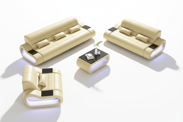 Catina Modern Leather Sofa Set with LED Light