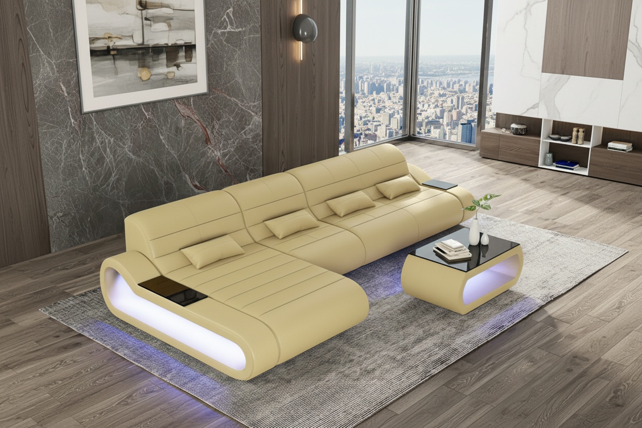 Catina Small Leather Sectional with Pillows