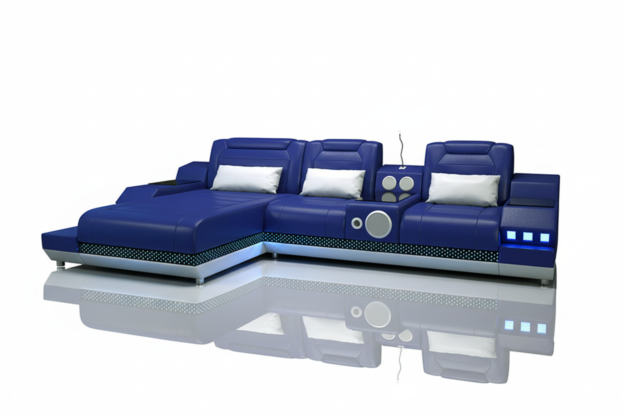 Celsius Mini Modern Leather Sectional - Navy Blue Reflection 2