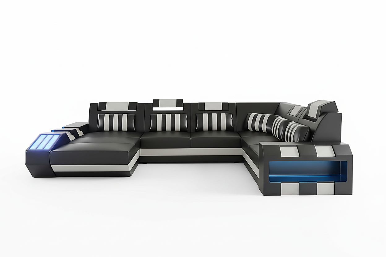 Cosmo Modern Leather Sectional with LED - Complete Set