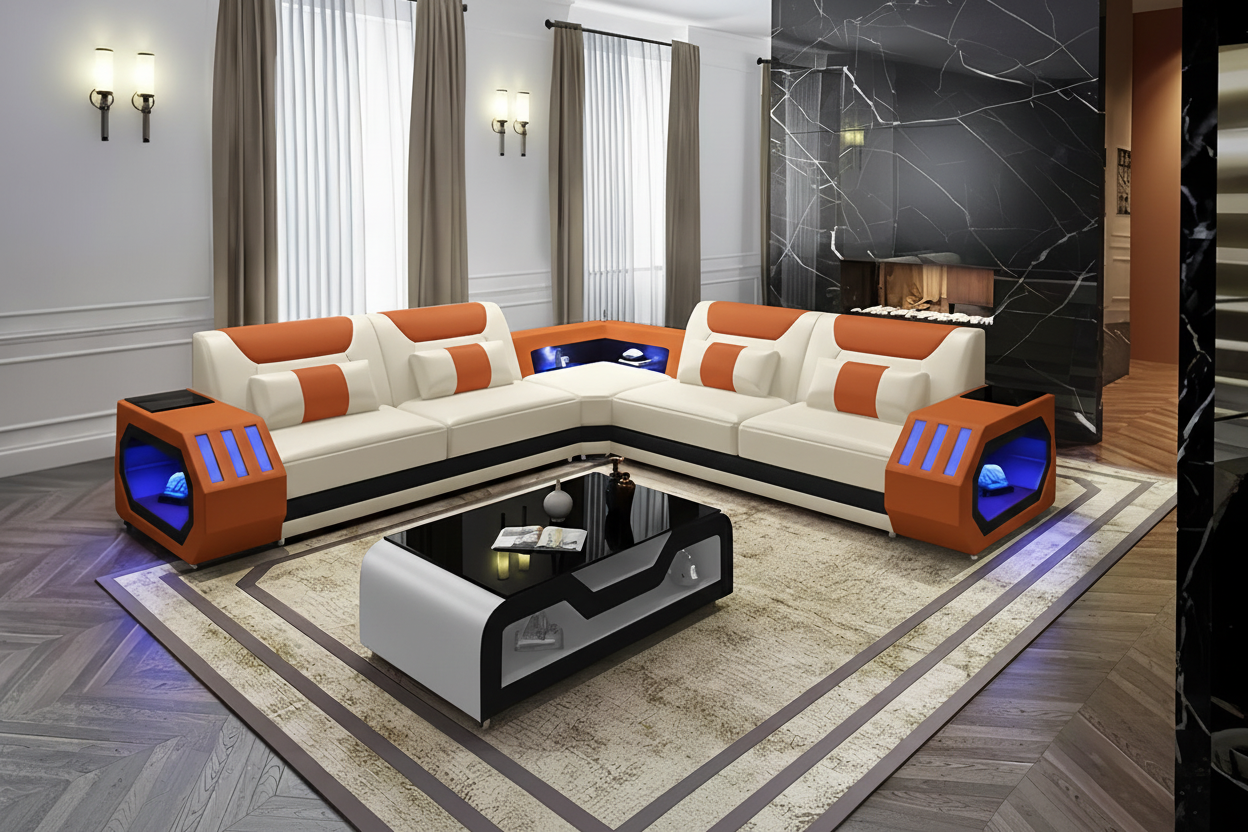 Cream & Orange Omont Sectional - Studio