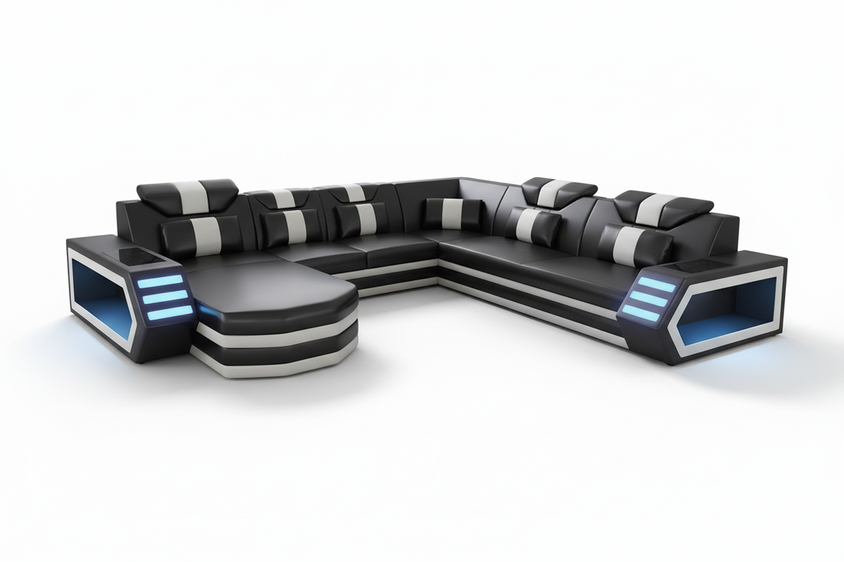 Eileend Leather Sectional Sofa with LED Lights | Futuristic Furniture