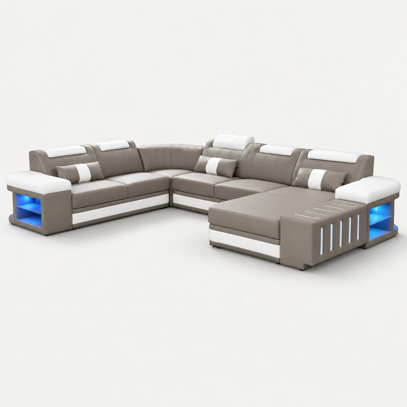 Angelas Modern Leather Sectional with LED Light