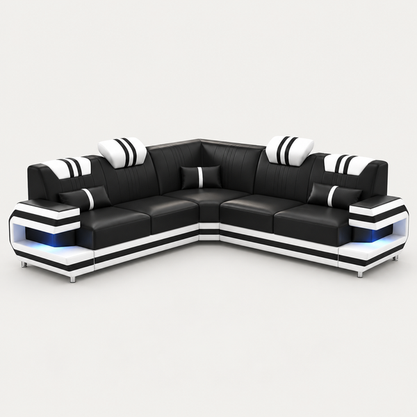 Aura Corner Leather Sectional Sofa with LED Light | Modern Designer Couch