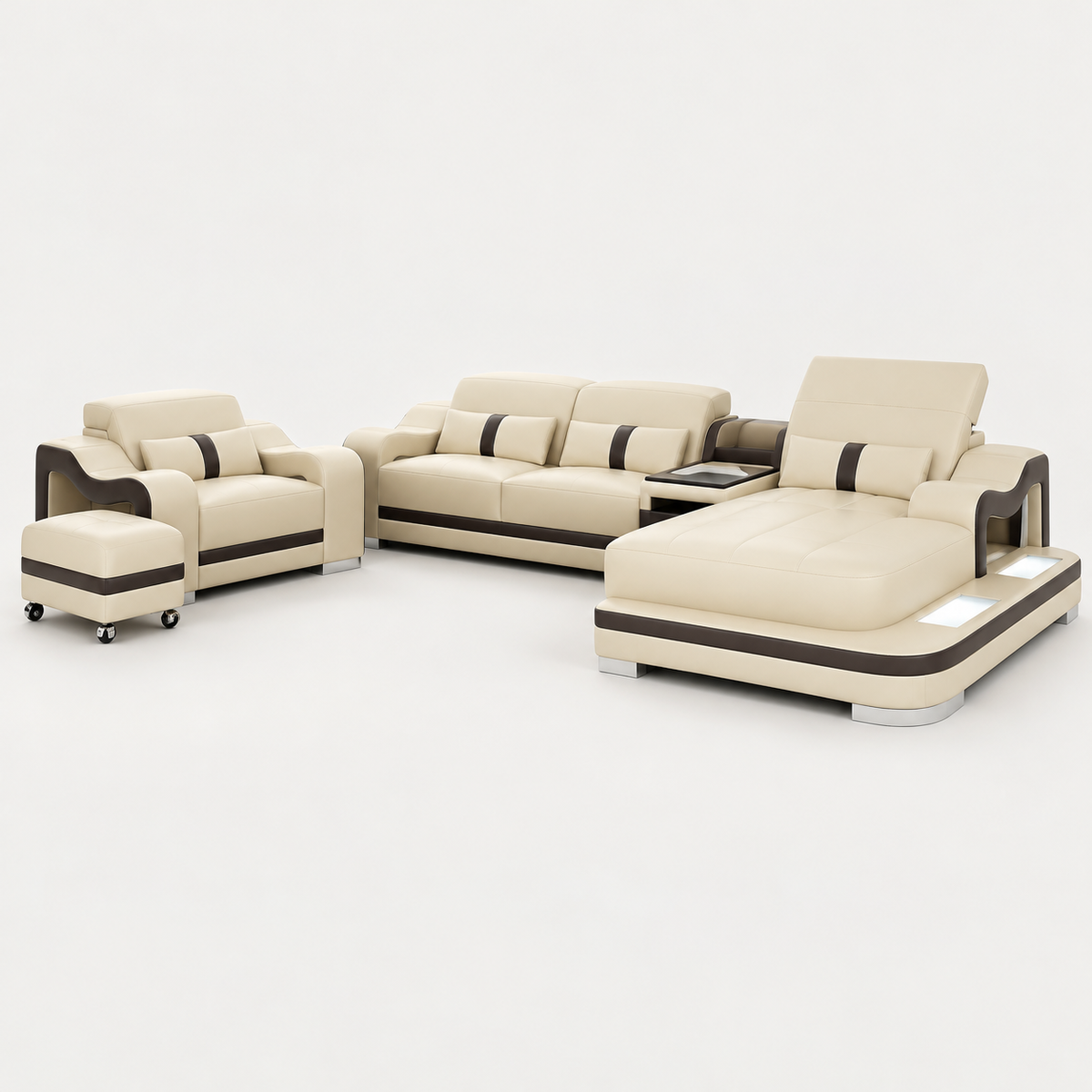 Bayard Leather Sectional With Ottoman