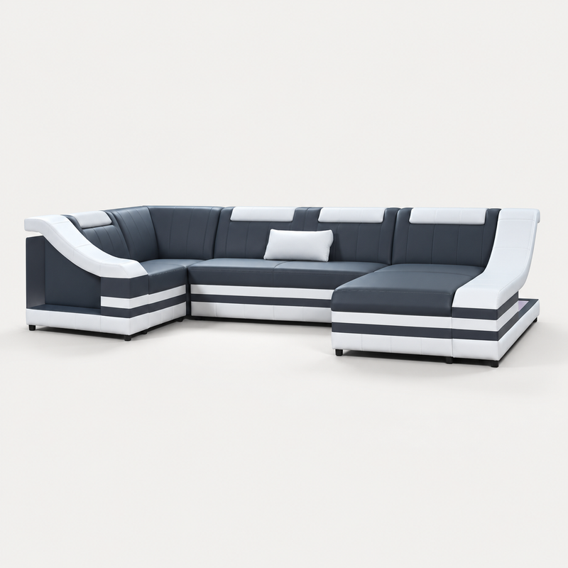 Comet Modern Leather Sectional with LED Light