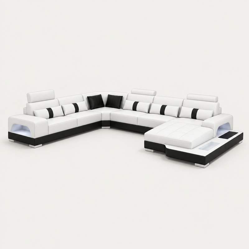 Mequon Large Leather Sectional with LED Lights