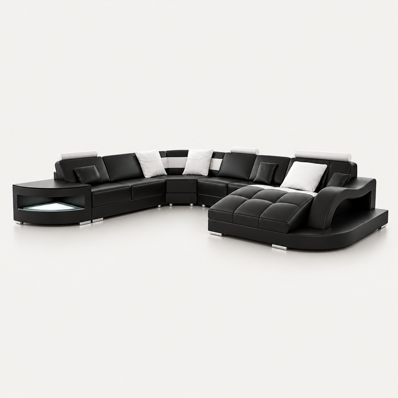 Navasota Large Leather Sectional with Shape Chaise