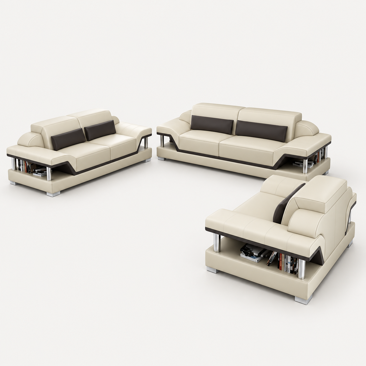 Taliya Leather Sofa Set with Adjustable Headrest
