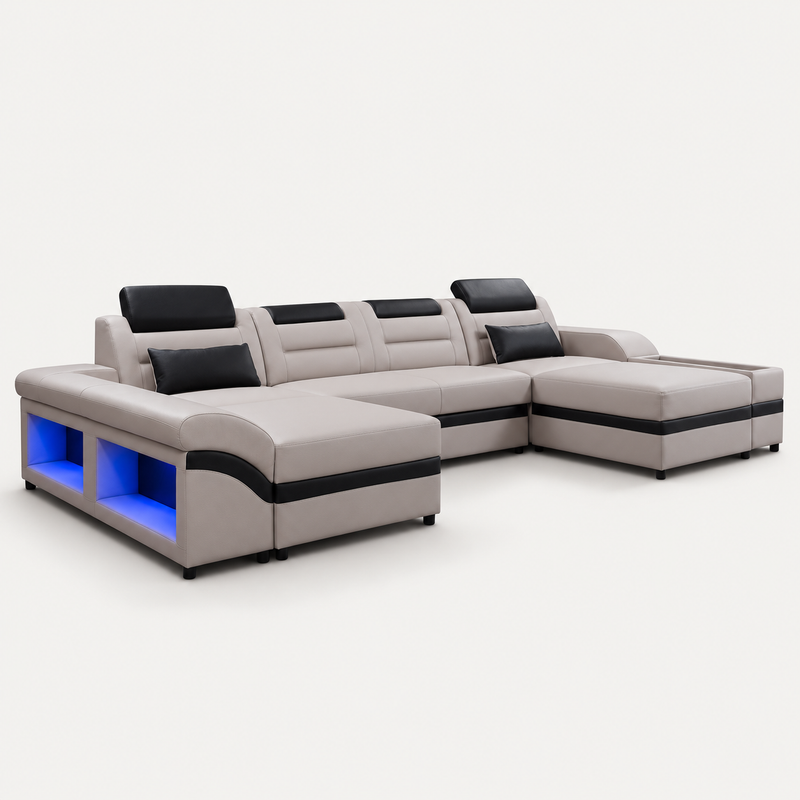 Venus Modern Leather Sectional with LED Light