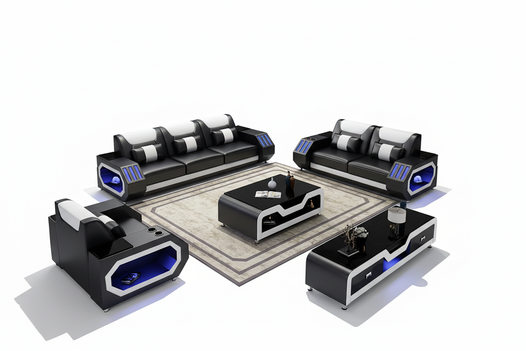 Omont Leather Sofa Set with LED Light - Blank Background 2