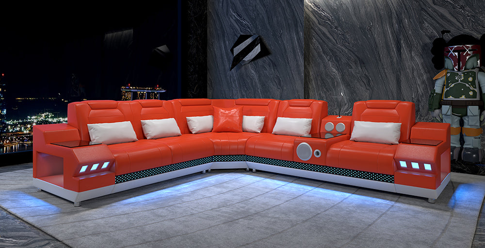 Celsius Small Modern Leather Sectional with Console