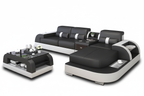 Piliu Small Leather Sectional with Chaise - Headrests Down 1