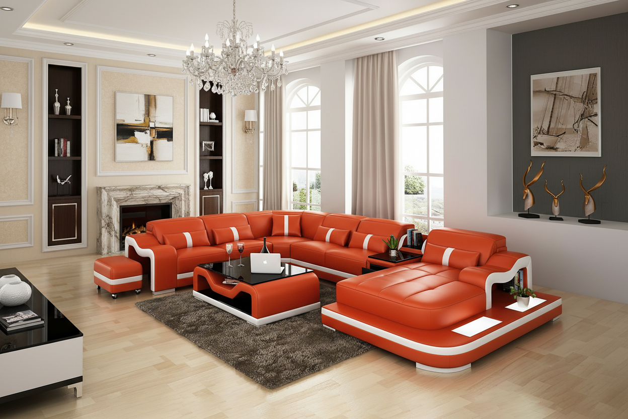 Sydney Large Leather Sectional with Side Table