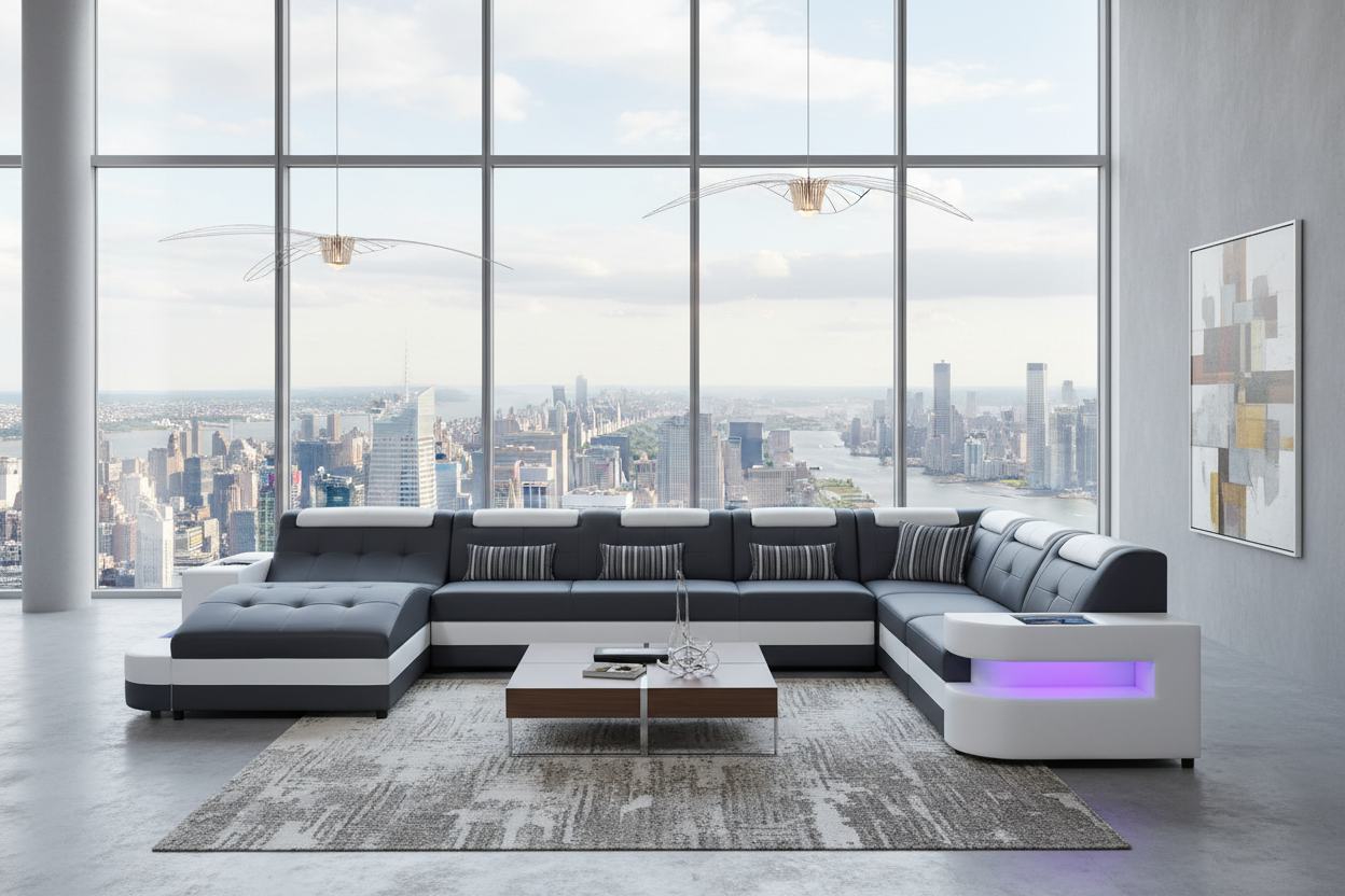 Uranus Modern Leather Sectional with LED Light