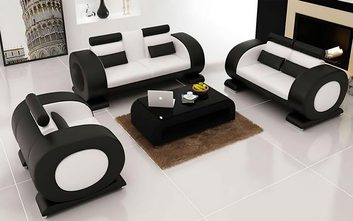 Poily Leather Sofa Set With Ottoman