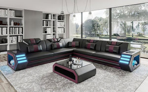 Mcmanu Modern Leather Sectional with LED Light