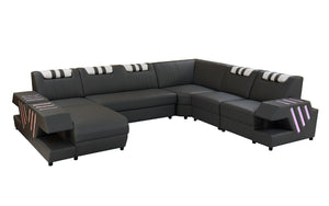 Pluto Modern Leather Sectional with Adjustable Headrest