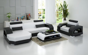 Luxi Mini Modern Leather Sectional with Chaise