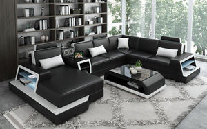 Civia Modern Leather Sectional With Console Table