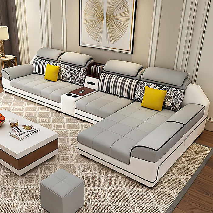 Selena Light Grey & White Small Modular Tufted Sectional