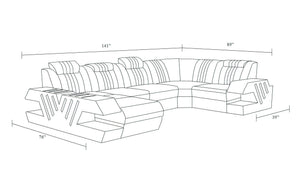 Pluto Modern Leather Sectional with Adjustable Headrest