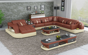 Reversible Corner Leather Sectional with LED Light