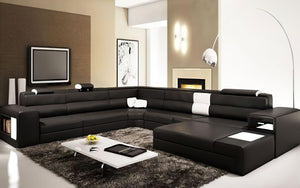 All Black Martinelli Modern Large Leather Sectional With Storage