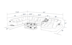 Reversible Corner Leather Sectional with LED Light