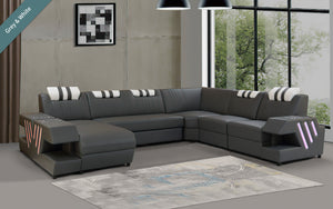 Pluto Modern Leather Sectional with Adjustable Headrest