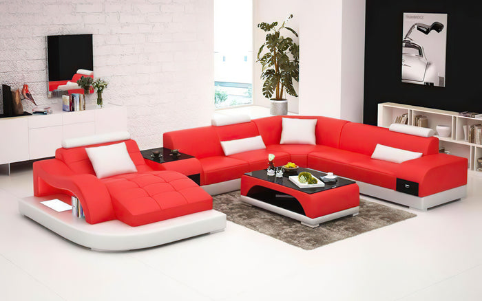 Browns Leather LED Light Sectional with Shape Chaise