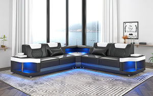 Tate Modern Leather Corner Sectional with LED Light