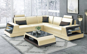 Genuine Top Grain Italian Leather Civia Corner Leather Sectional with Adjustable Headrest, Customize Design