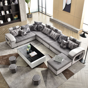 Selena Modular Tufted Sectional StyleB(Grey & Light Grey)