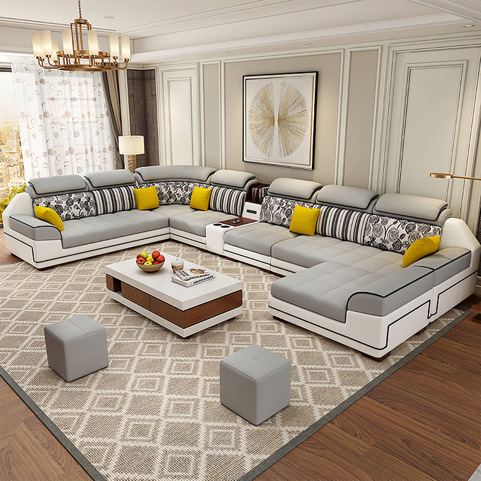 Selena Light Grey & White Modular Tufted Sectional