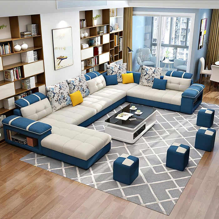 Selena White & Blue Modular Tufted Sectional