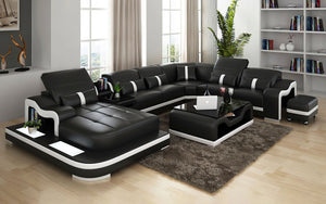 Sydney Large Italian Leather Sectional with Side Table