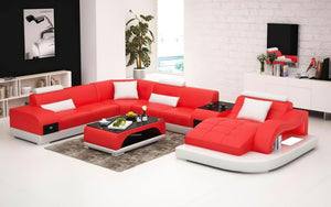 Browns Leather LED Light Sectional with Shape Chaise